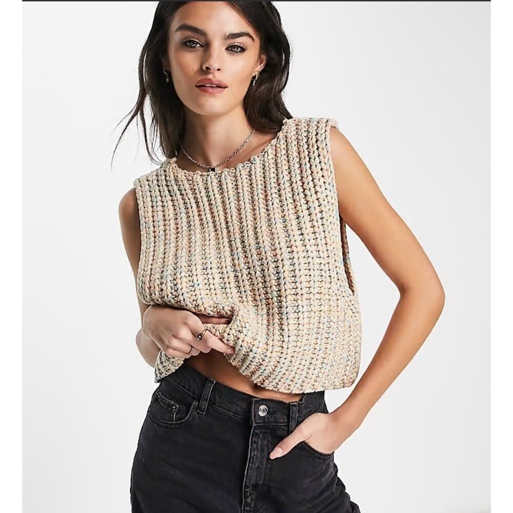 Free People Pastel Hoopla Chunky Knit Sweater Vest S